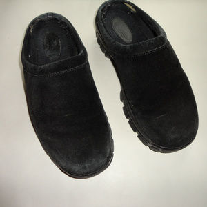 WOMENS 86166 LANDS END Black Suede Clogs 8M
